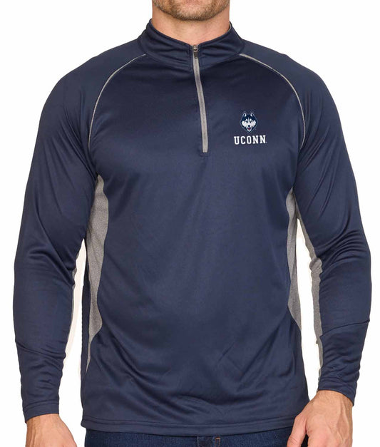 UCONN Huskies Mens NCAA Campus Classic Long Sleeve 1/4 Zip Windshirt - Navy