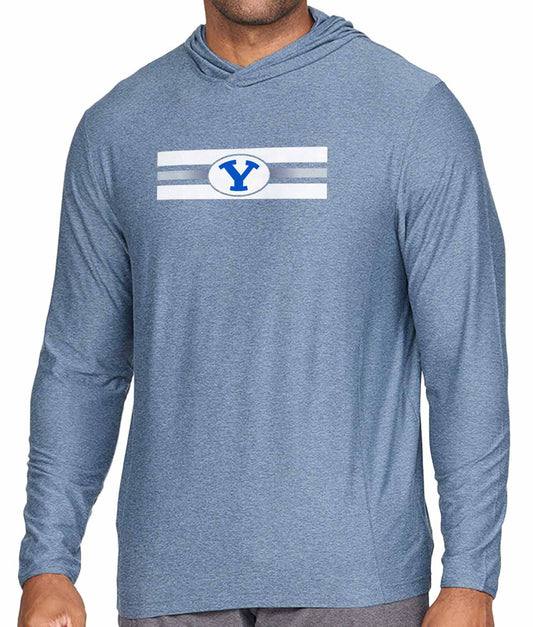 BYU Cougars NCAA Unisex Scholarship Cloud Jersey Performance Hooded Long Sleeve Tee - Navy Heather
