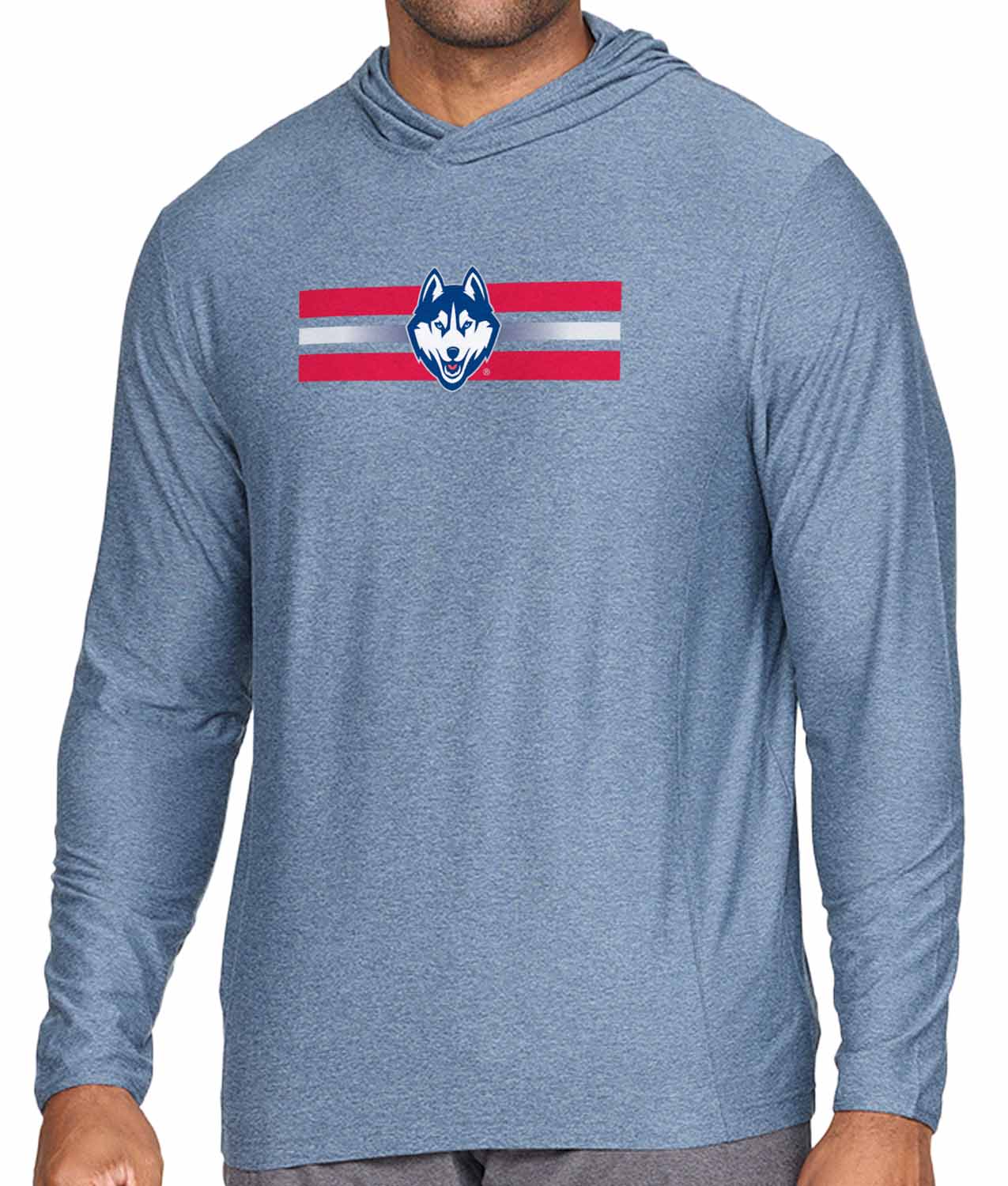 UCONN Huskies NCAA Unisex Scholarship Cloud Jersey Performance Hooded Long Sleeve Tee - Navy Heather