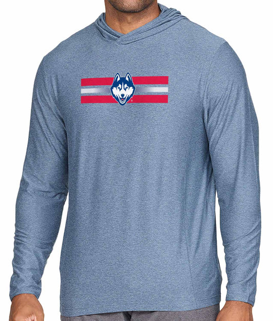 UCONN Huskies NCAA Unisex Scholarship Cloud Jersey Performance Hooded Long Sleeve Tee - Navy Heather