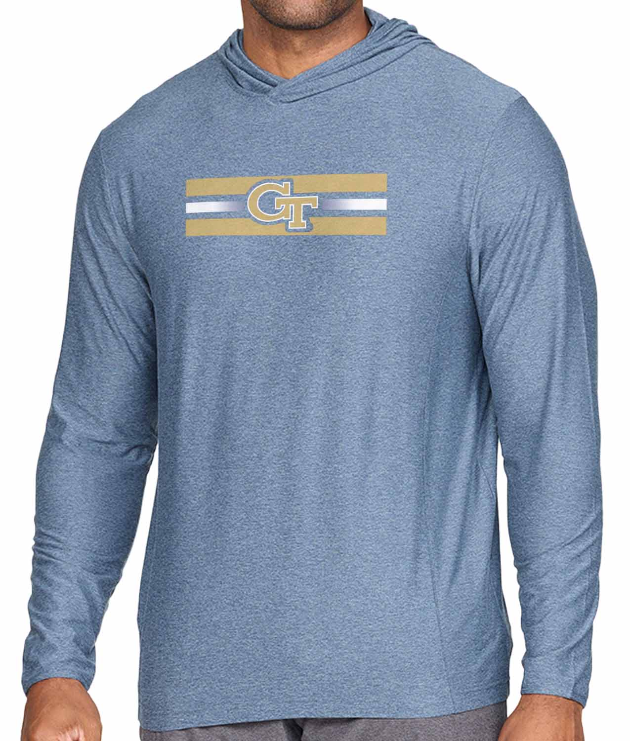 Georgia Tech Yellowjackets NCAA Unisex Scholarship Cloud Jersey Performance Hooded Long Sleeve Tee - Navy Heather