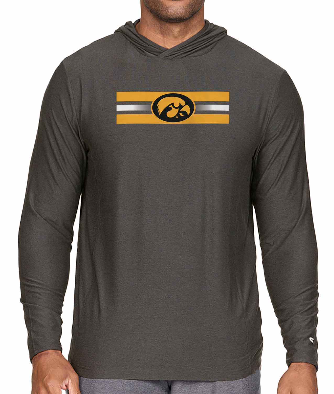 Iowa Hawkeyes NCAA Unisex Scholarship Cloud Jersey Performance Hooded Long Sleeve Tee - Black Heather