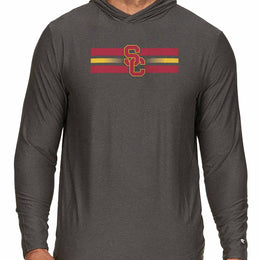 USC Trojans NCAA Unisex Scholarship Cloud Jersey Performance Hooded Long Sleeve Tee - Black Heather