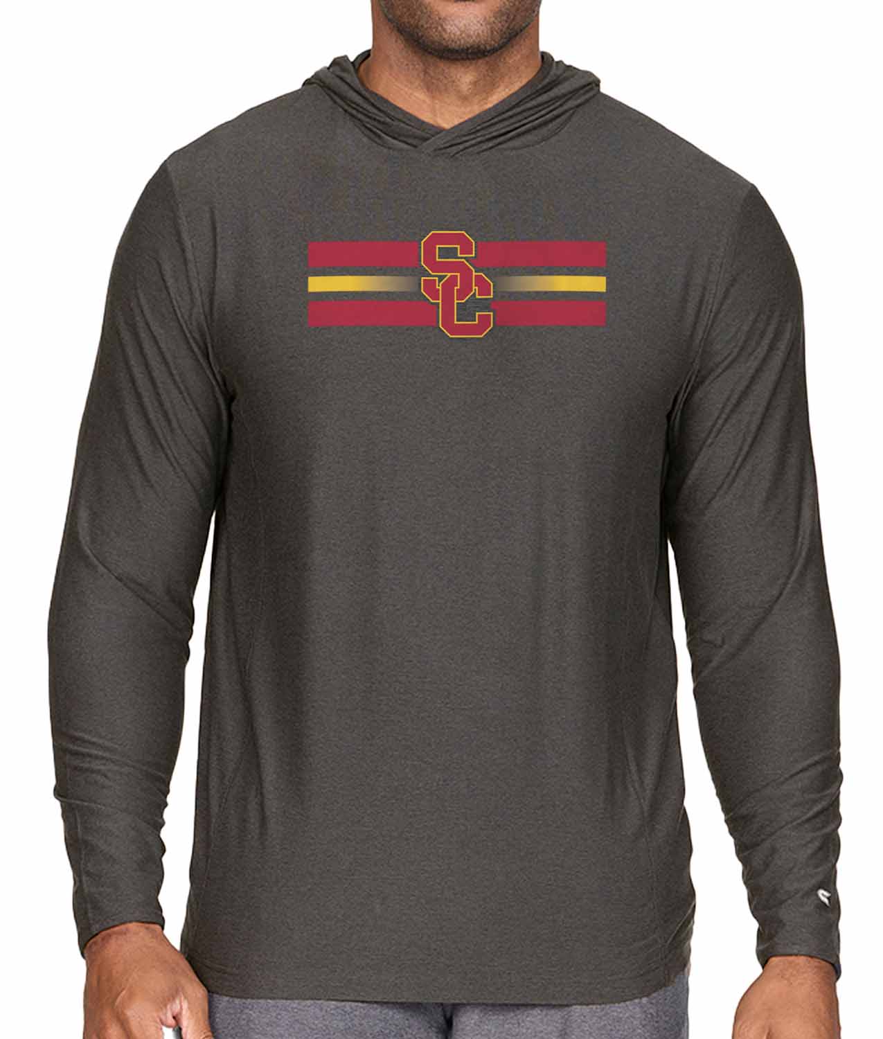 USC Trojans NCAA Unisex Scholarship Cloud Jersey Performance Hooded Long Sleeve Tee - Black Heather