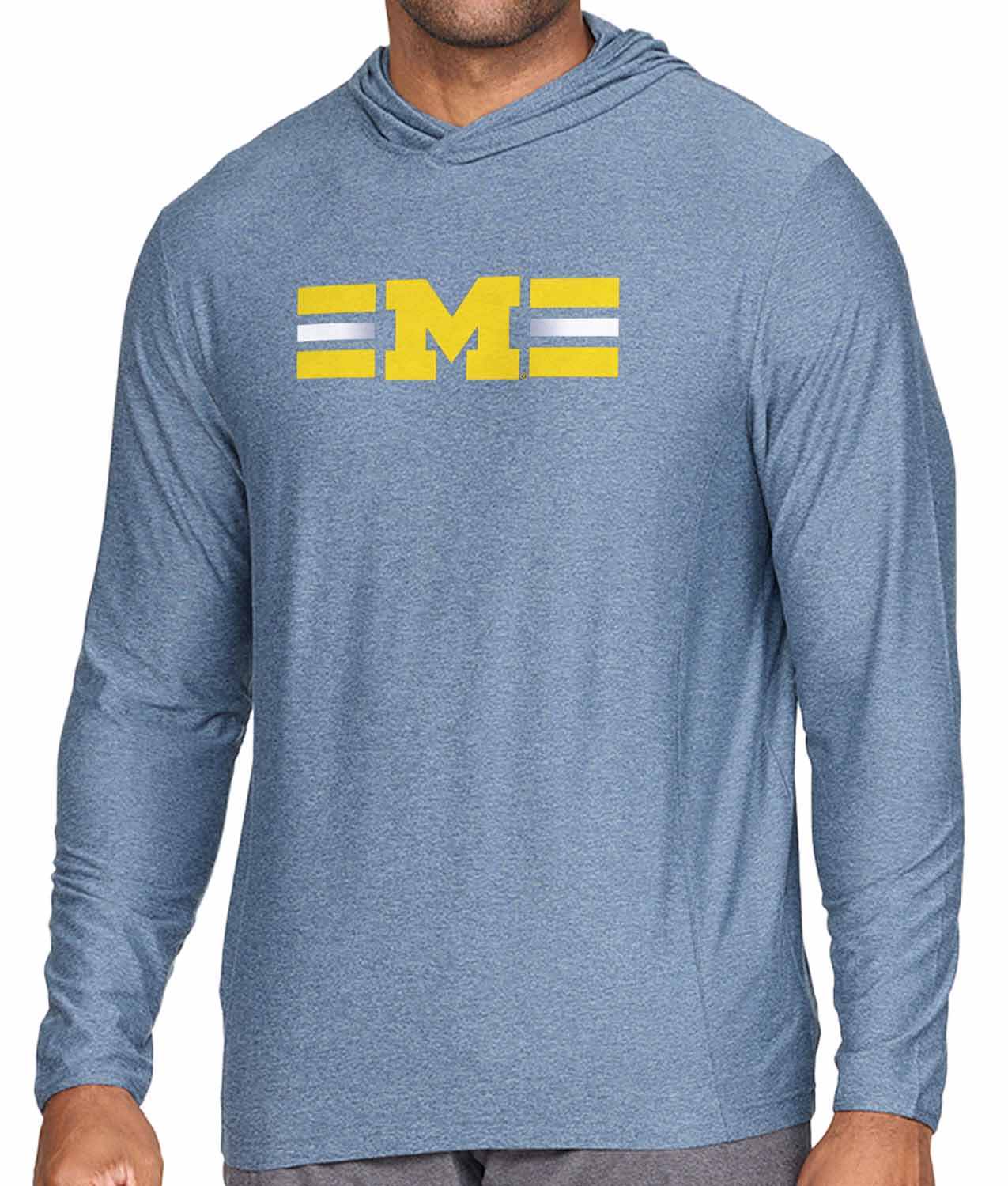 Michigan Wolverines NCAA Unisex Scholarship Cloud Jersey Performance Hooded Long Sleeve Tee - Navy Heather