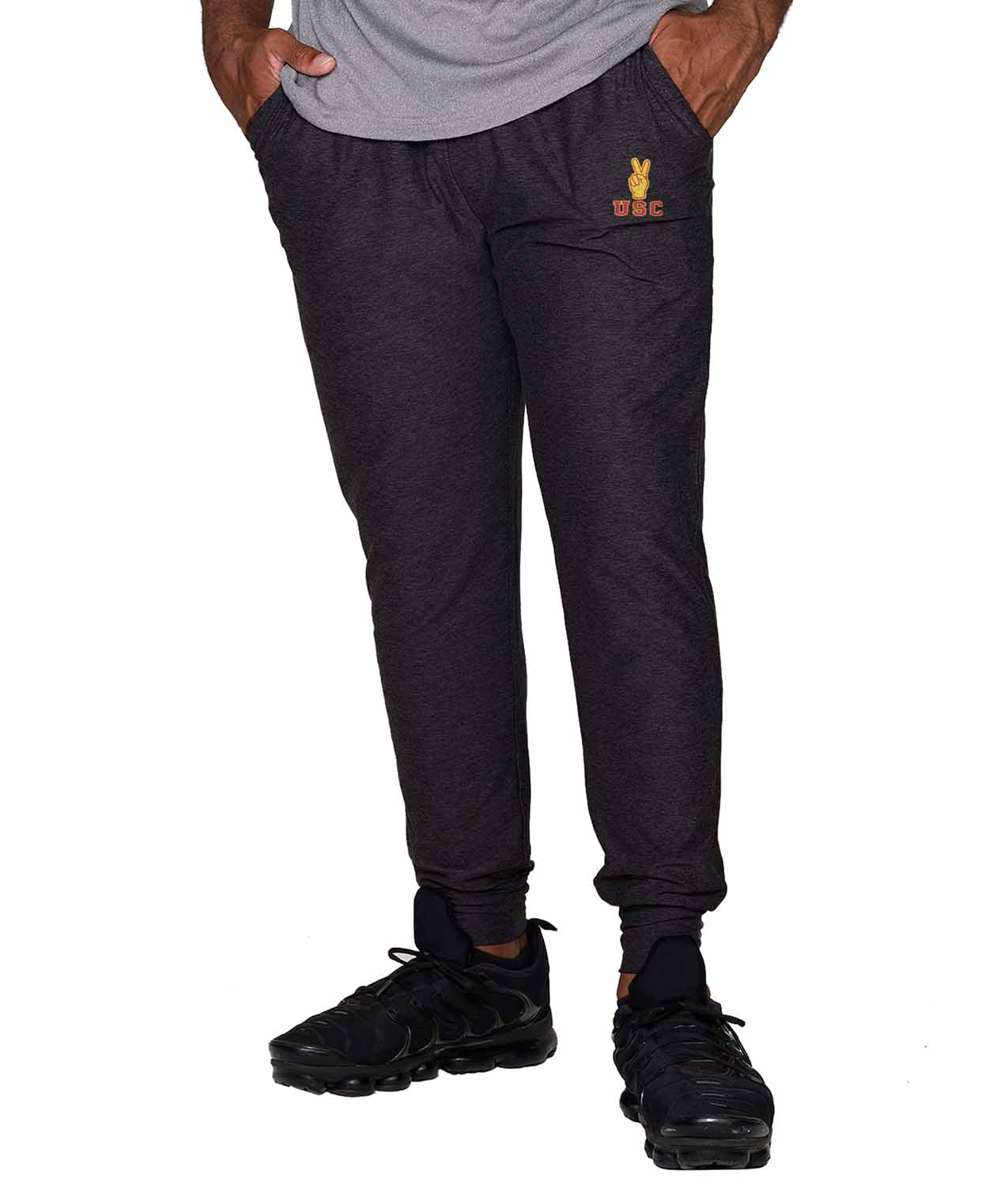 USC Trojans NCAA Men’s University Cloud Jersey Performance Jogger Pants with Drawstring Waistband - Black Heather