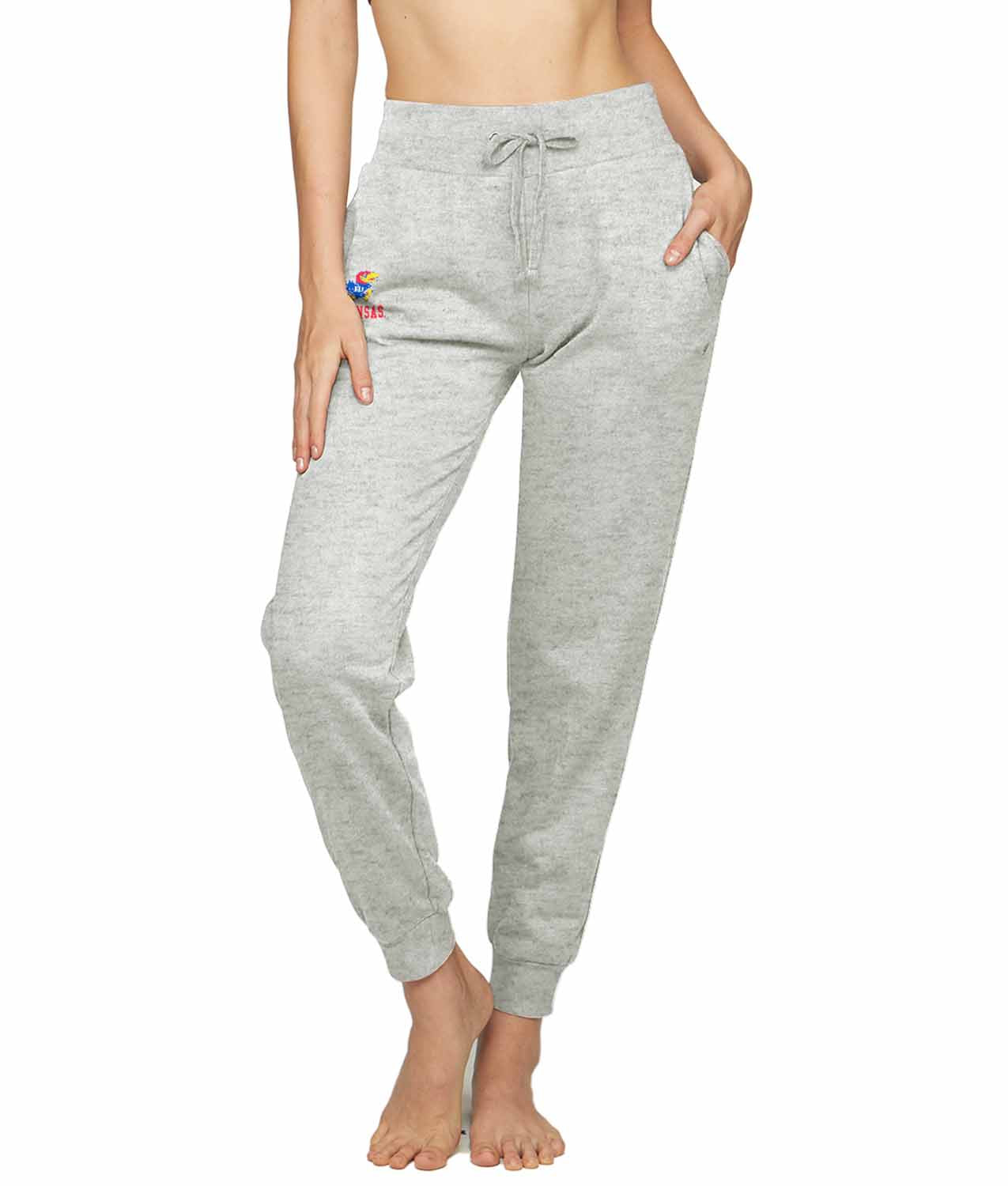 Kansas Jayhawks NCAA Women’s University Fleece Jogger Sweatpants with Pockets and Drawstring Waist - Gray Heather