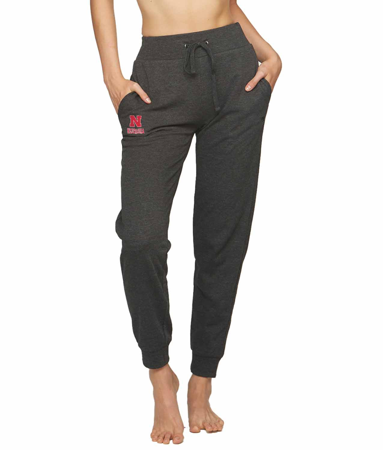 Nebraska Cornhuskers NCAA Women’s University Fleece Jogger Sweatpants with Pockets and Drawstring Waist - Black Heather