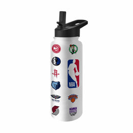 NBA Logo Brands  34oz Stainless Steel Vacuum Insulated Water Bottle with Flip Straw Lid and Carry Handle - White