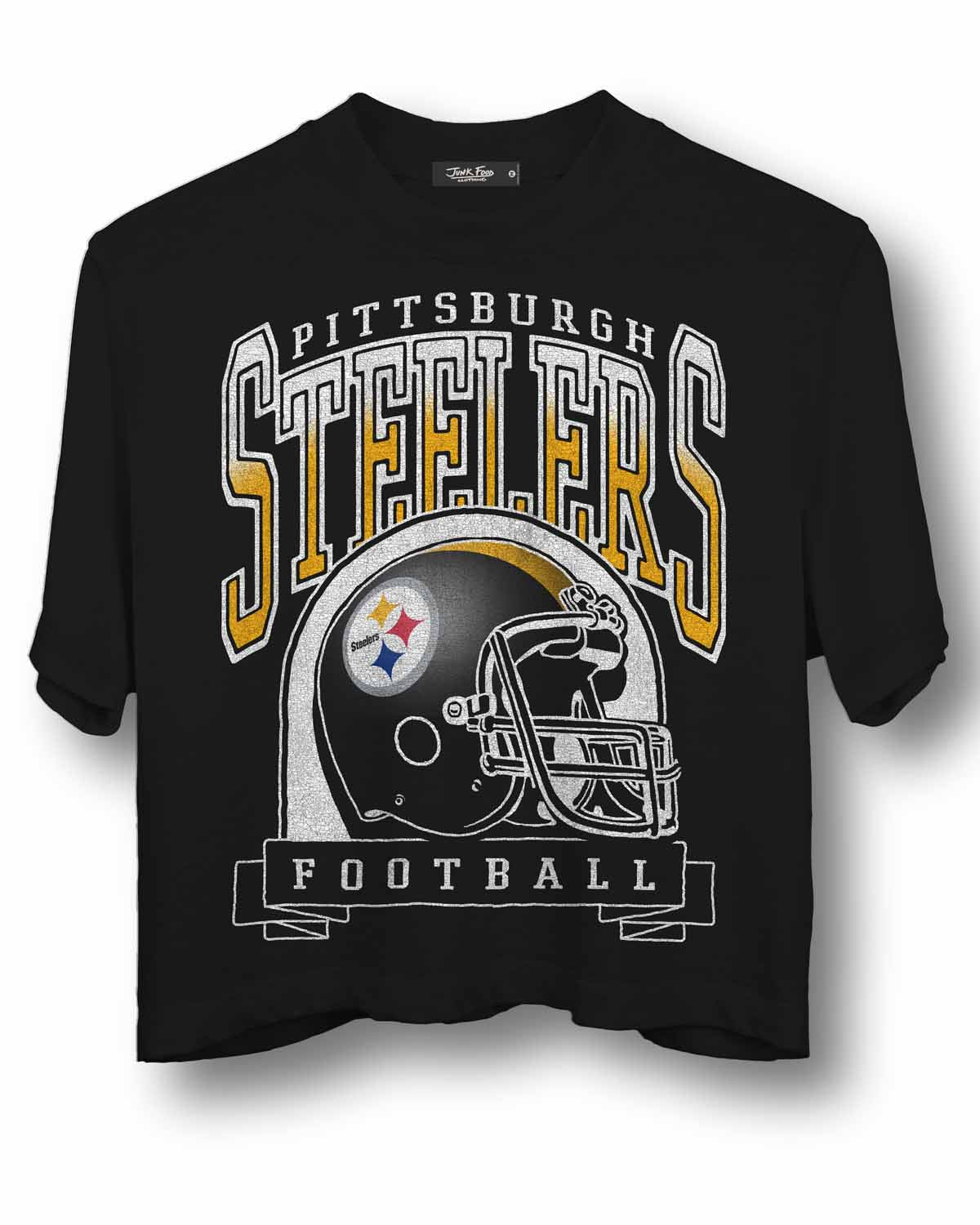 Pittsburgh Steelers Junk Food NFL  Women's Franchise Helmet Crop T-Shirt - Black