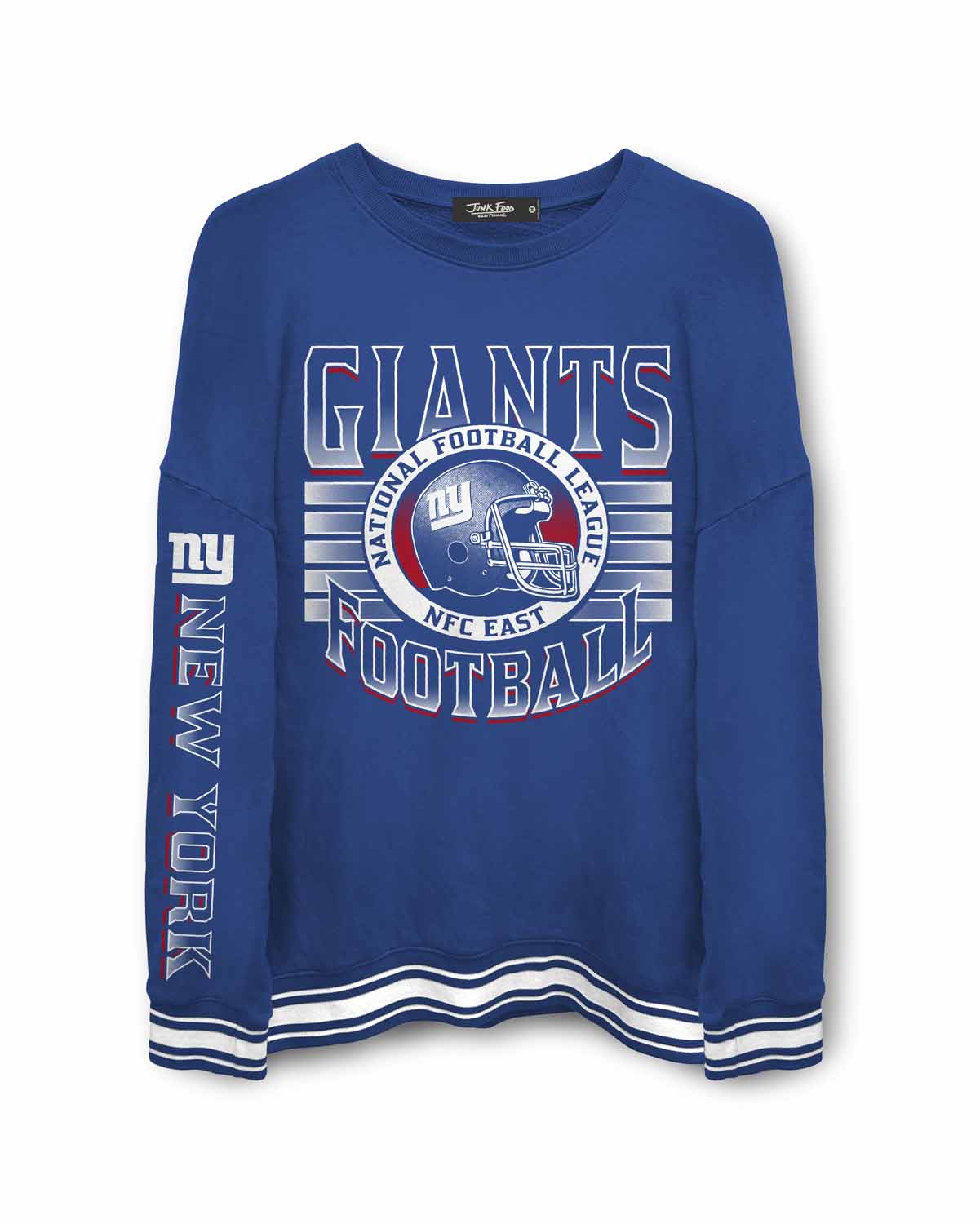 New York Giants Junk Food NFL  Men's Franchise Striped Rib Crewneck Fleece - Royal
