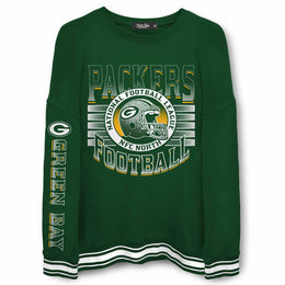 Green Bay Packers NFL Men's Franchise Striped Rib Oversized Crewneck - Hunter Green