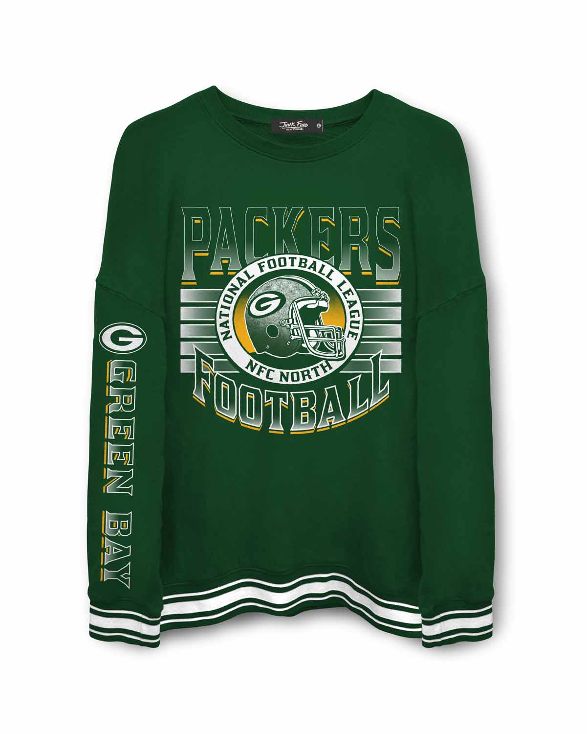 Green Bay Packers Junk Food NFL  Men's Franchise Striped Rib Crewneck Fleece - Hunter Green