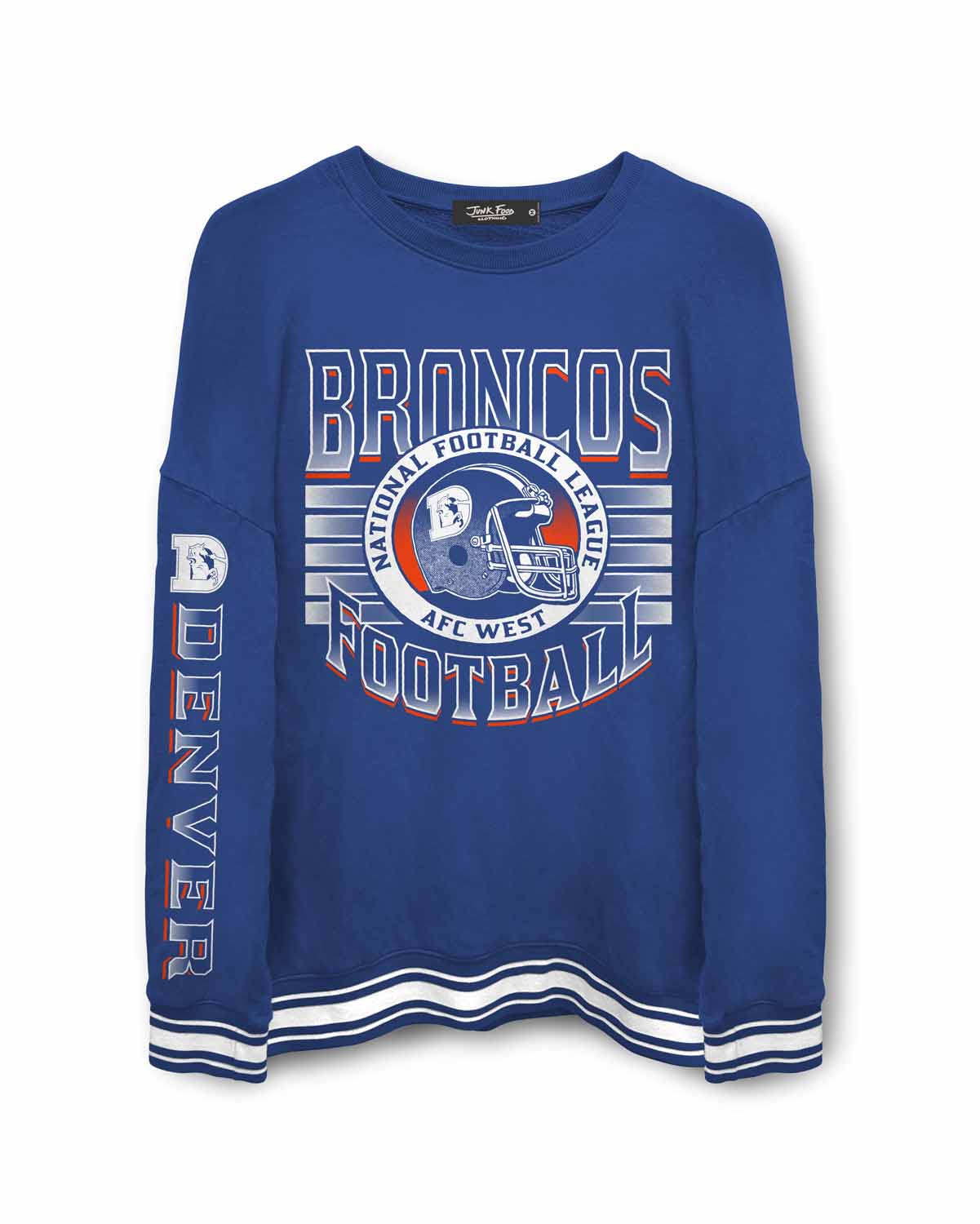 Denver Broncos Junk Food NFL  Men's Franchise Striped Rib Crewneck Fleece - Royal