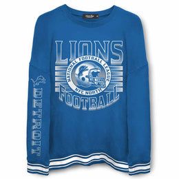 Detroit Lions NFL Men's Franchise Striped Rib Oversized Crewneck - Blue