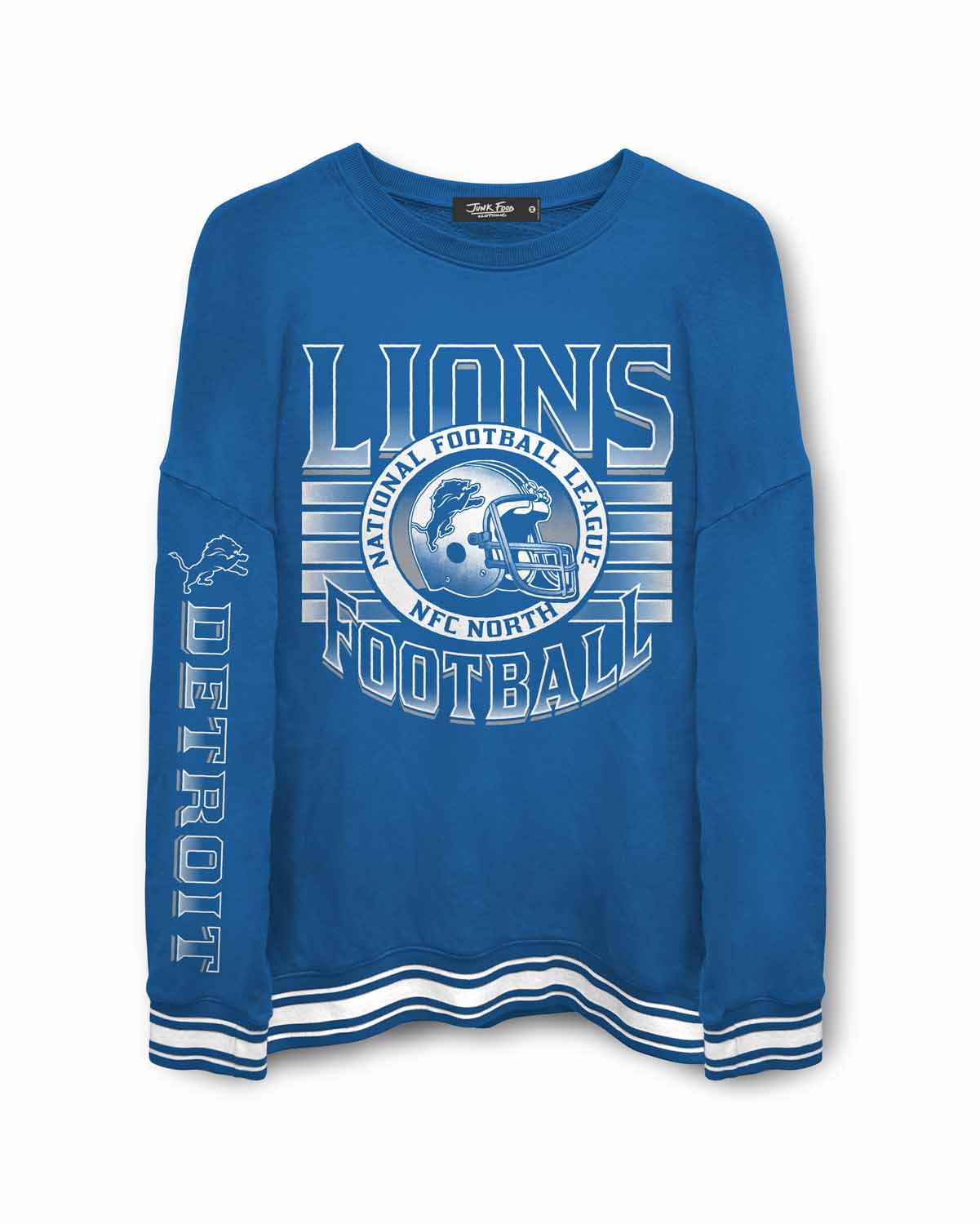 Detroit Lions Junk Food NFL  Men's Franchise Striped Rib Crewneck Fleece - Blue