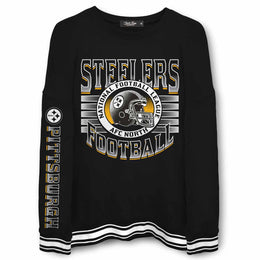 Pittsburgh Steelers NFL Men's Franchise Striped Rib Oversized Crewneck - Black