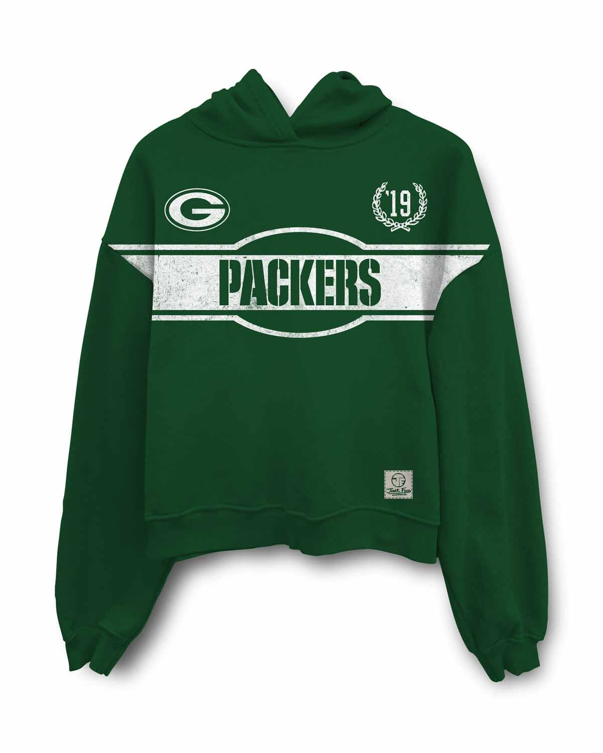 Green Bay Packers Junk Food NFL  Women's Franchise Oversized Heritage Crop Hoodie - Hunter Green