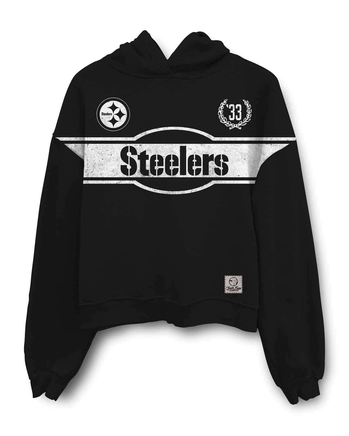 Pittsburgh Steelers Junk Food NFL  Women's Franchise Oversized Heritage Crop Hoodie - Black