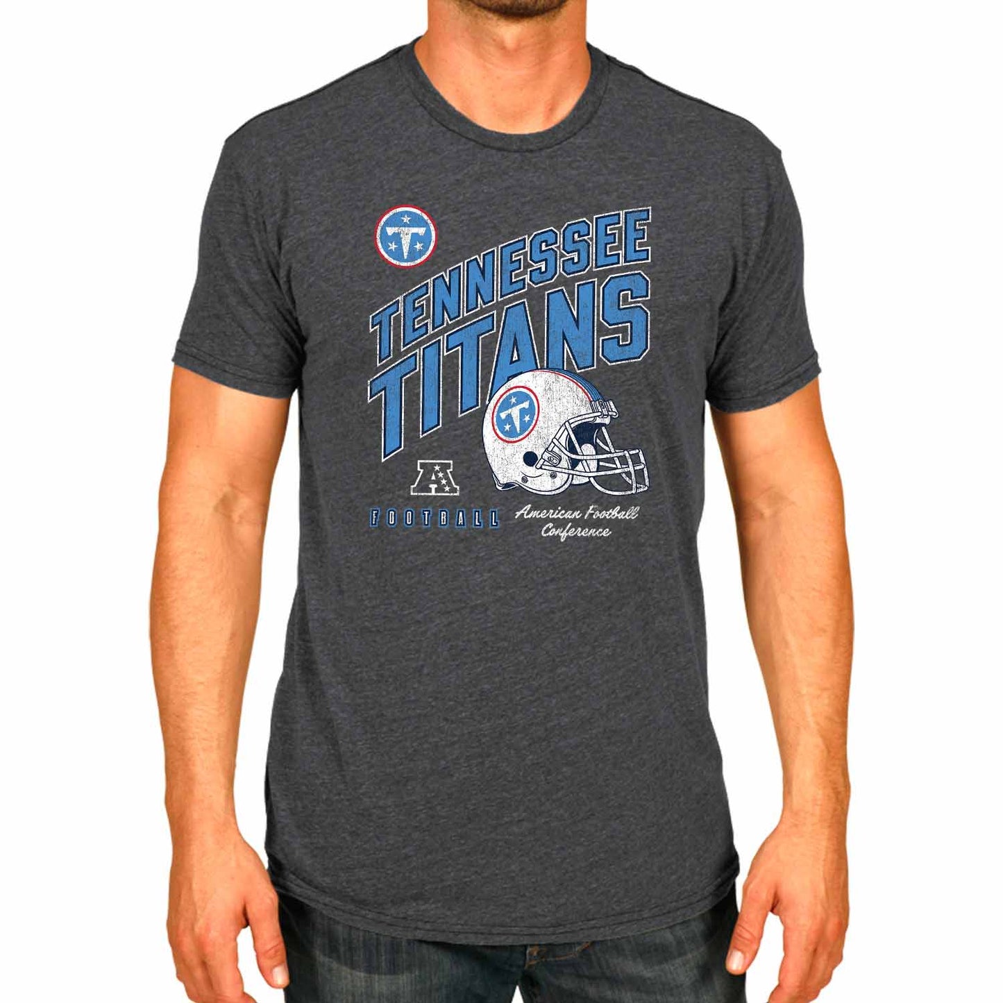 Tennessee Titans NFL Adult Distressed Helmet Tag-Less T-Shirt - Heather Charcoal
