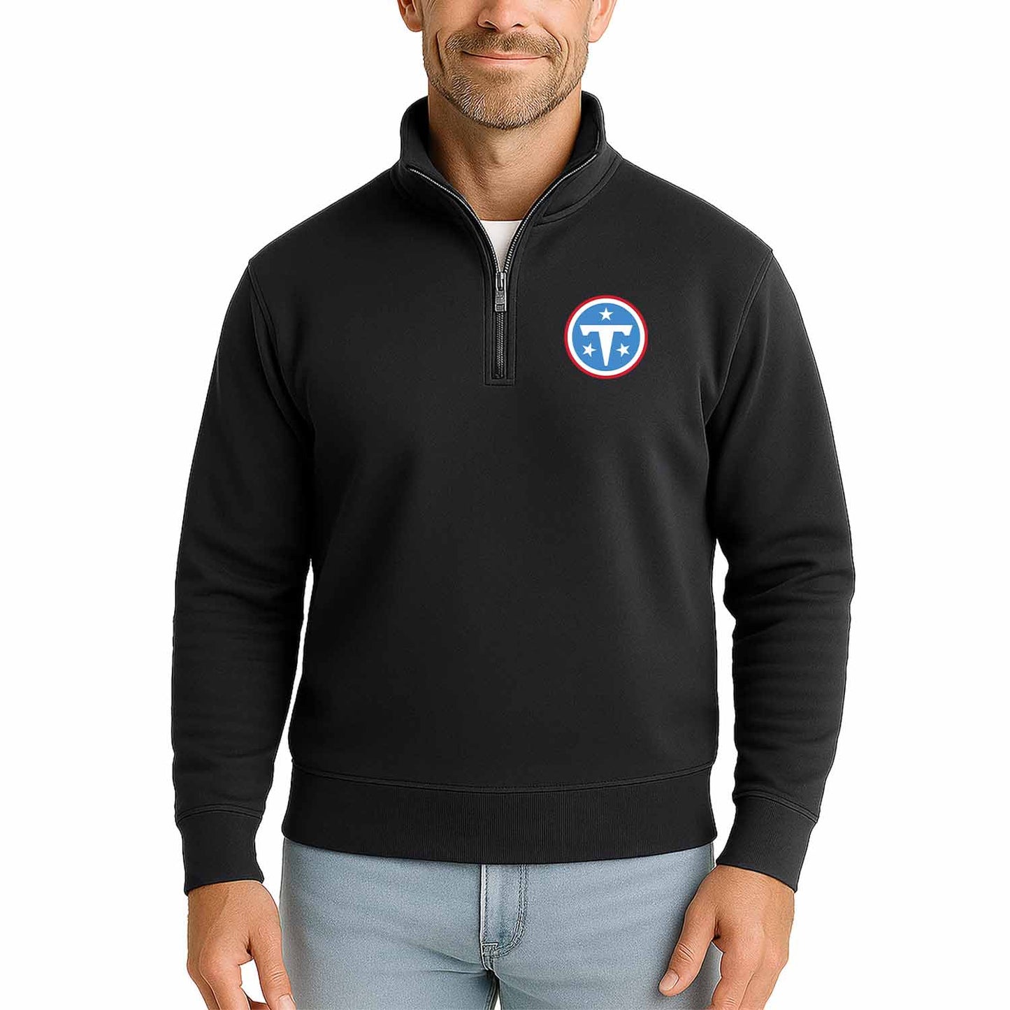 Tennessee Titans NFL Adult Unisex Team Logo Quarter Zip Pullover Sweatshirt - Black