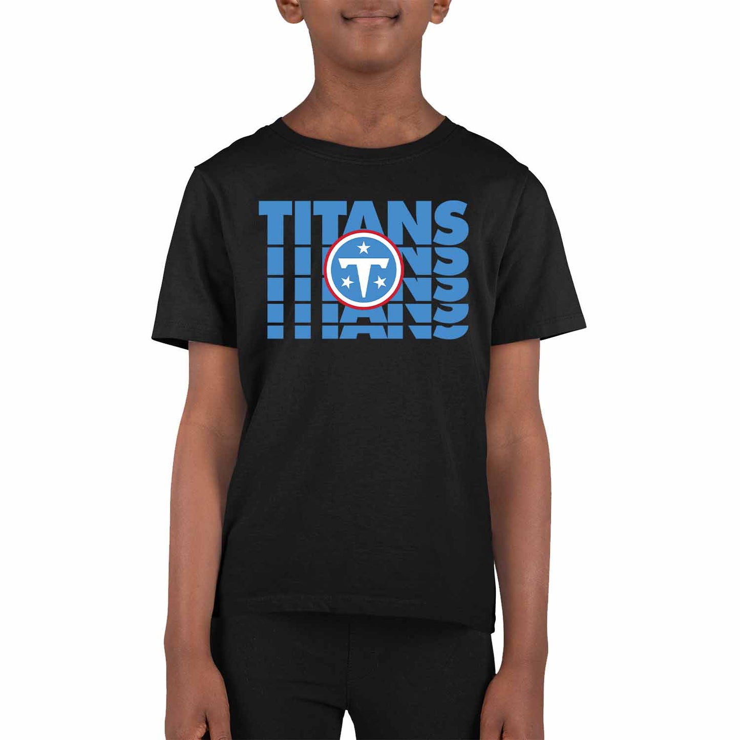Tennessee Titans NFL Youth Repeating Logo Football T-Shirt Unisex Tag Free Comfortable - Black