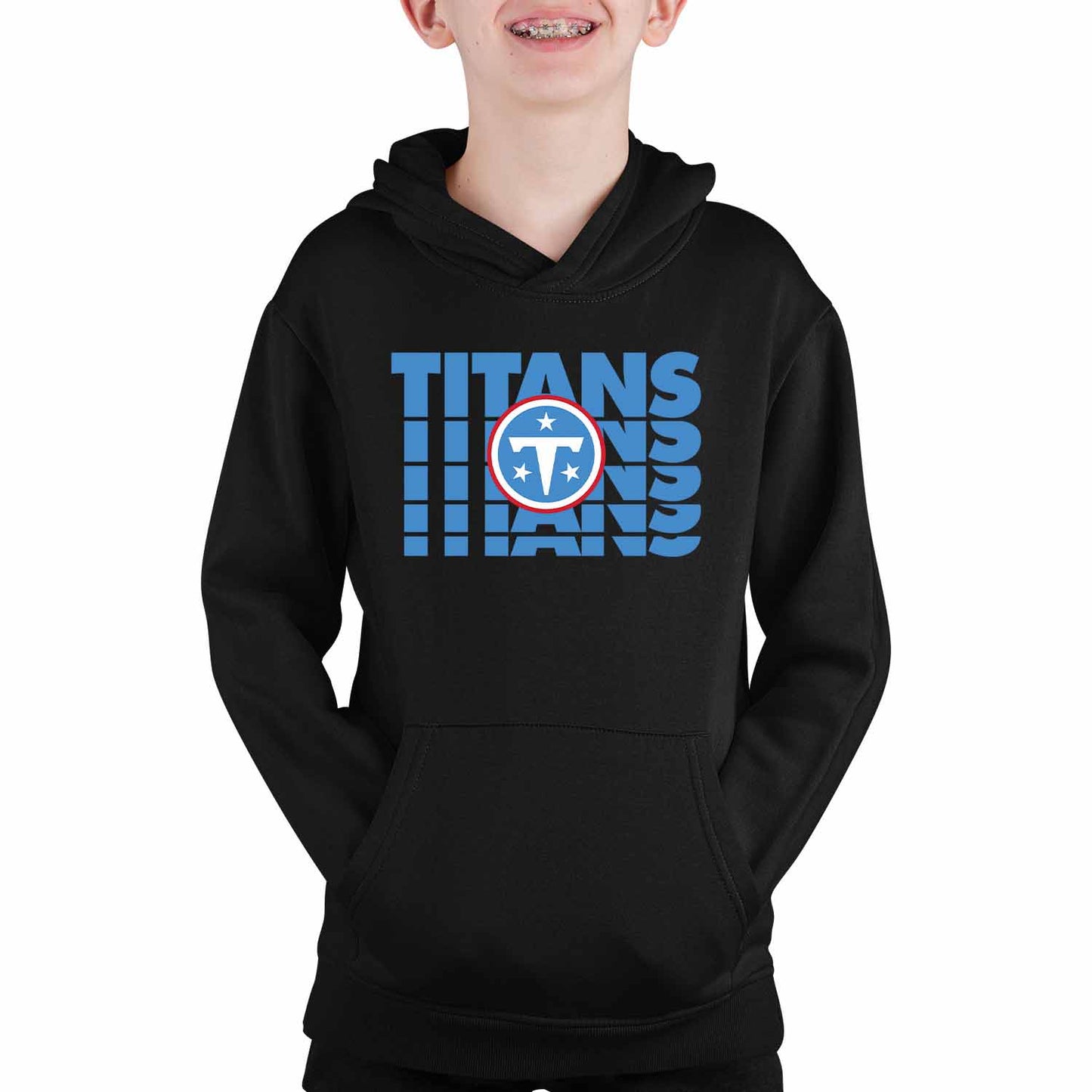 Tennessee Titans NFL Youth Repeating Logo Football Fleece Hooded Sweatshirt - Black