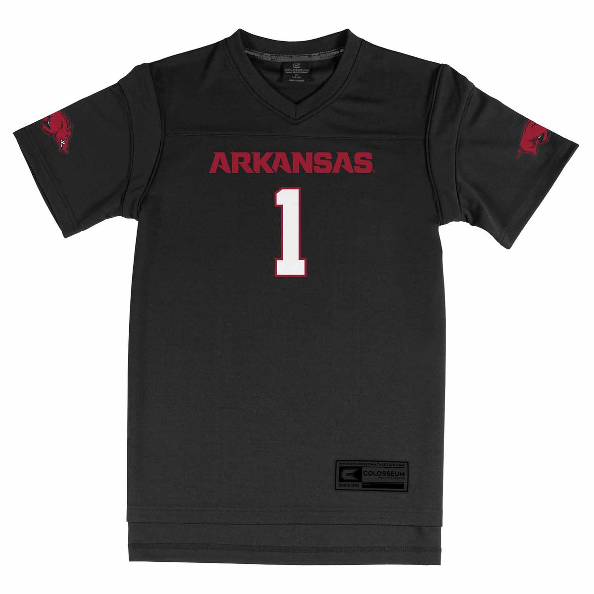 Arkansas Razorbacks  NCAA College Football Jersey Youth Officially licensed NCAA; 100% polyester jersey; screen-printed team graphics front back - Black