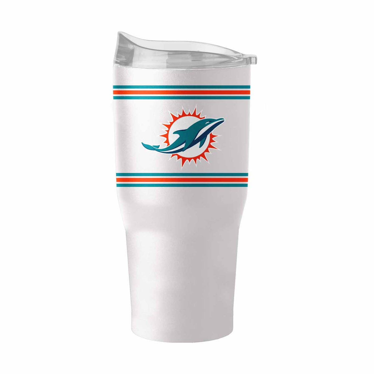 Miami Dolphins  30 oz Stripe Powder Coat Tumbler | NFL Stainless Steel - White