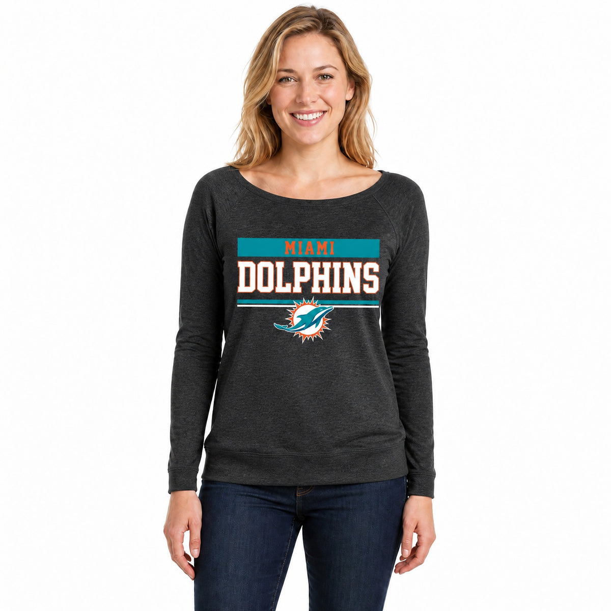 Miami Dolphins  NFL Women's French Terry Crewneck Sweatshirt - Charcoal