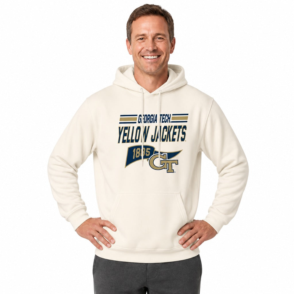 Georgia Tech Yellowjackets Georgia Tech Jackets NCAA Varsity Club Pennant Hoodie Fleece Men Women - Off White