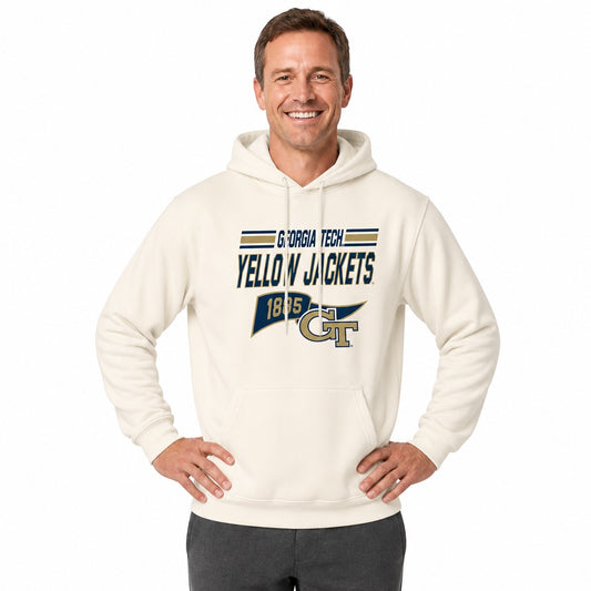 Georgia Tech Yellowjackets Georgia Tech Jackets NCAA Varsity Club Pennant Hoodie Fleece Men Women - Off White