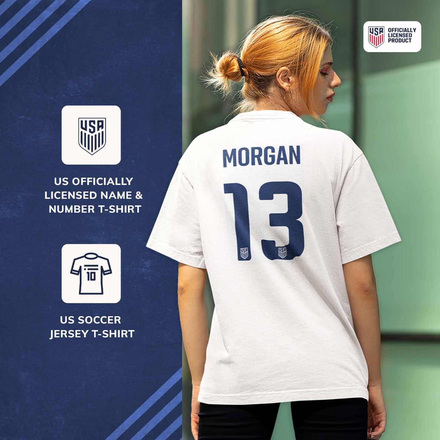 USA National Team The Victory Officially Licensed US Adult Women's National Soccer Team Alex Morgan Name & Number T-Shirt - White #13