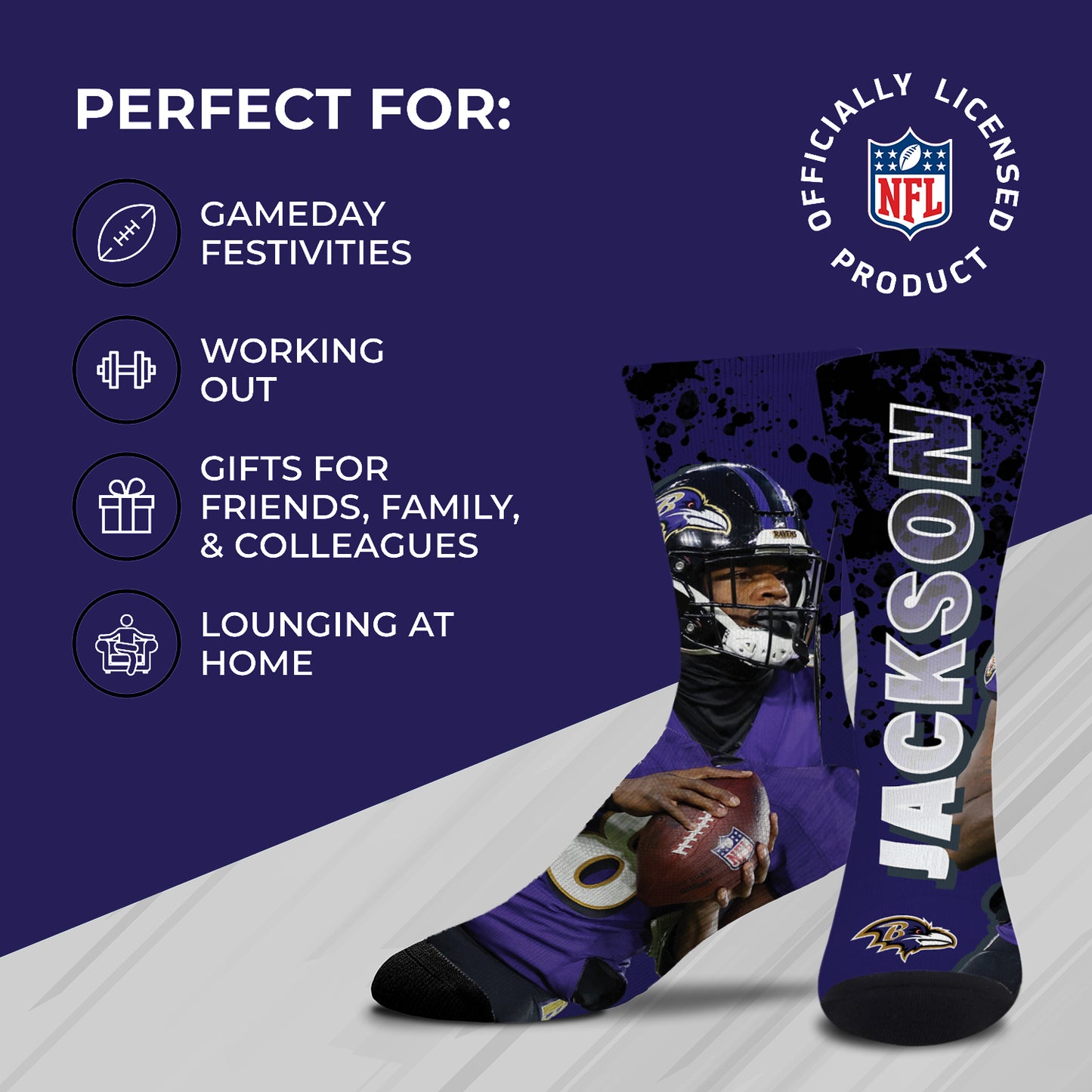 Baltimore Ravens NFL Youth V Curve MVP Lamar Jackson Player Crew Socks - Black