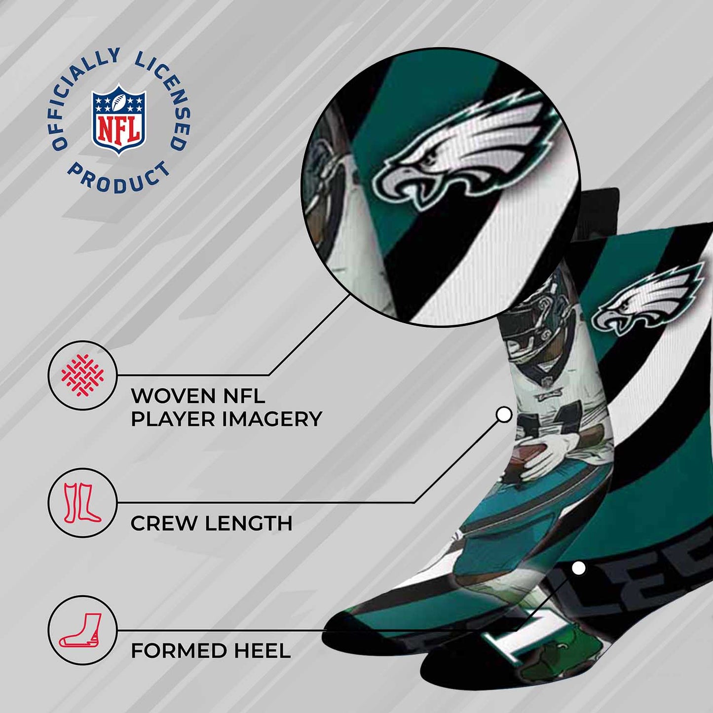 Philadelphia Eagles NFL Adult Player Stripe Sock - Black #11