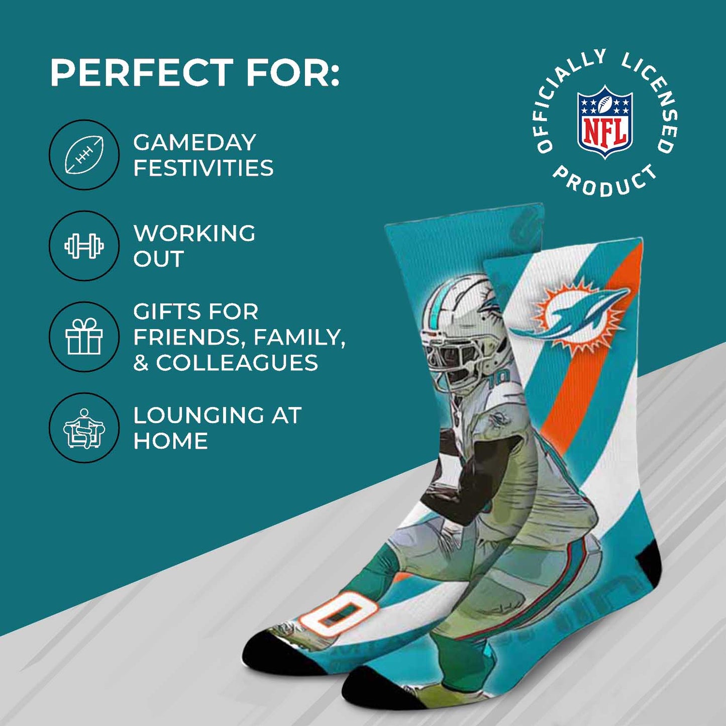Miami Dolphins NFL Youth Player Stripe Sock - Teal #10