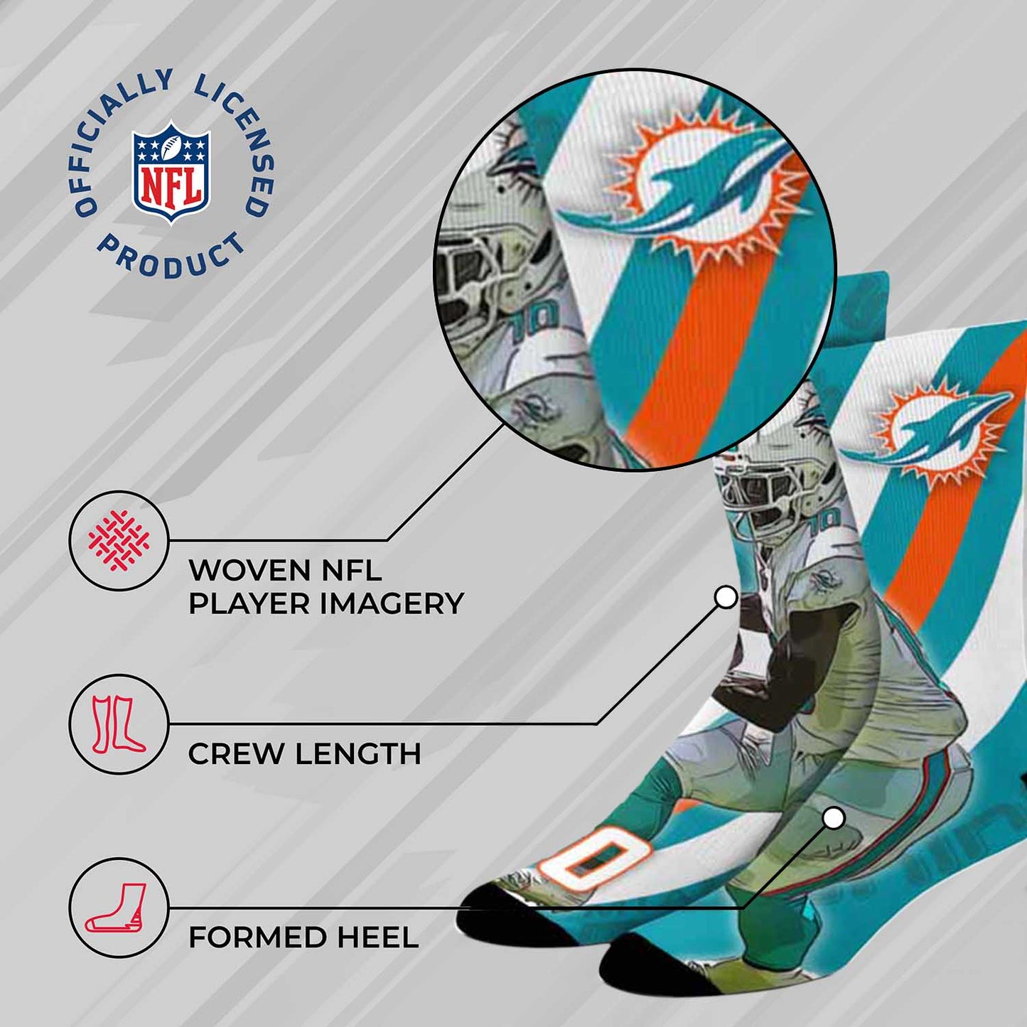 Miami Dolphins NFL Adult Player Stripe Sock - Teal #10