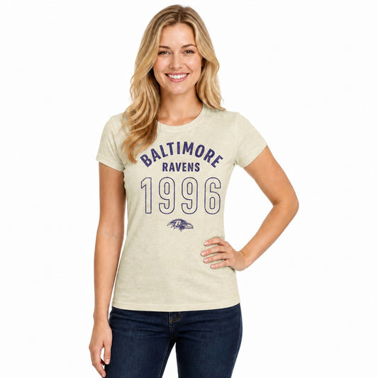 Baltimore Ravens  Women's Big Date T-Shirt NFL Tee Cotton Licensed - Natural