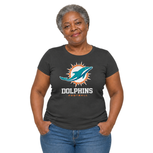 Miami Dolphins  Women's NFL Big Logo Cotton T-Shirt - Black
