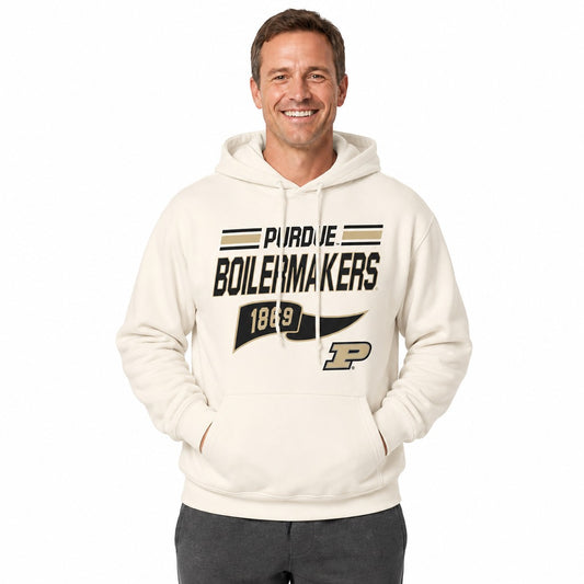 Purdue Boilermakers  NCAA Varsity Club Pennant Hoodie Fleece Men Women - Off White
