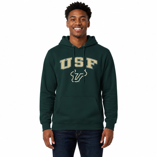 USF Bulls Arch & Logo Gameday Hoodie NCAA Fleece Pullover - Green