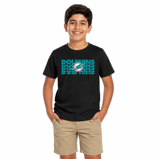 Miami Dolphins  NFL Youth Repeating Logo Short Sleeve T-Shirt Kids - Black