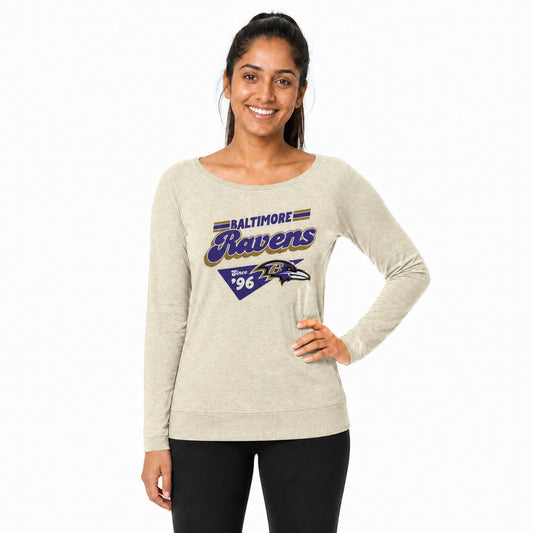 Baltimore Ravens  Womens Vintage Charm French Terry Crewneck - Birch