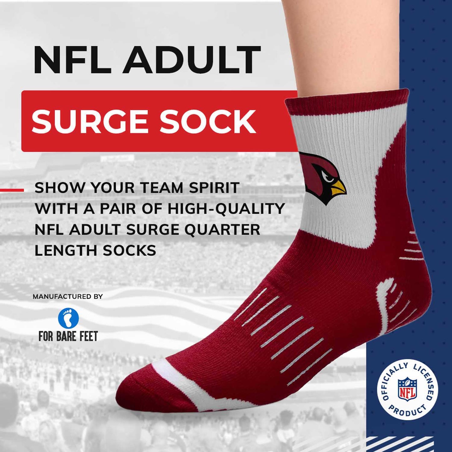 Arizona Cardinals NFL Performance Quarter Length Socks - Cardinal