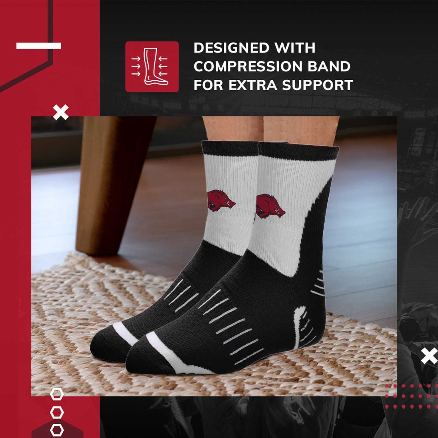 Arkansas Razorbacks Adult NCAA Surge Quarter Length Crew Socks - Maroon