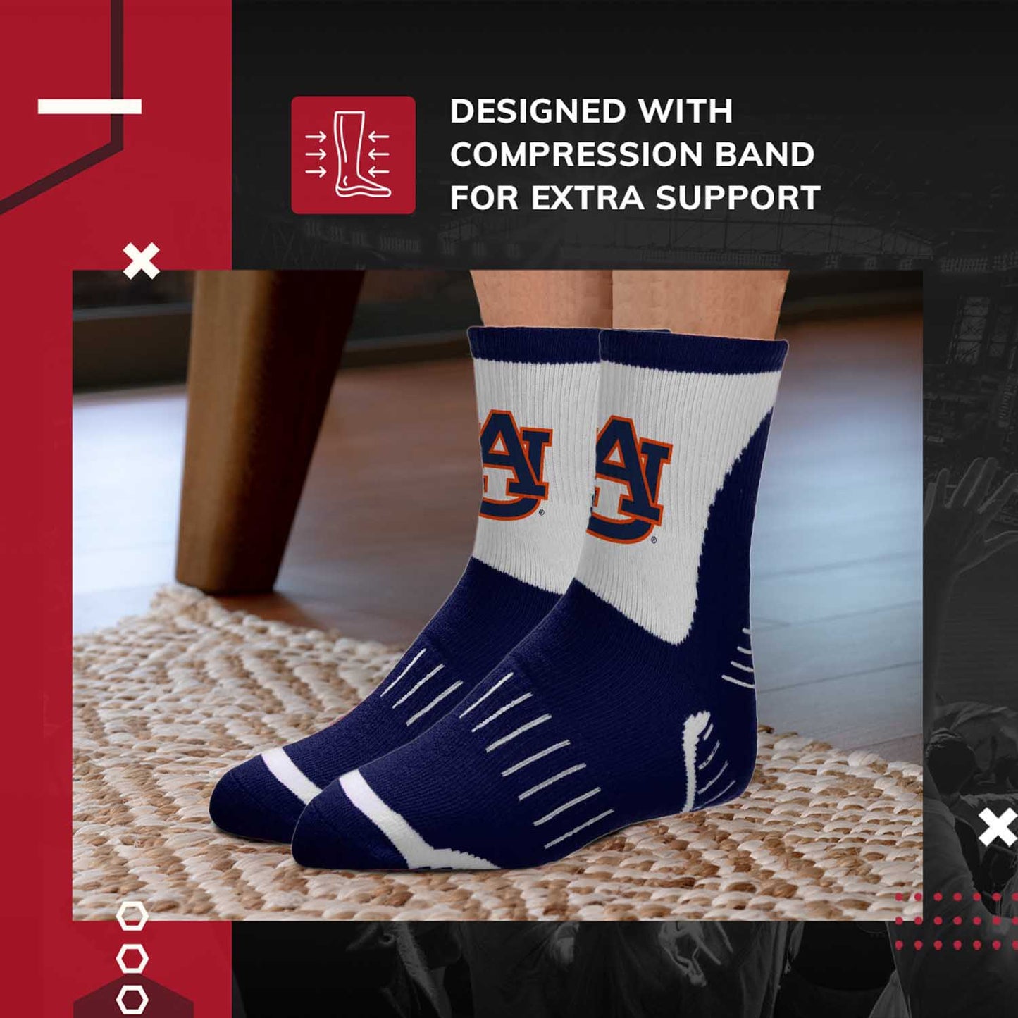 Auburn Tigers Adult NCAA Surge Quarter Length Crew Socks - Navy