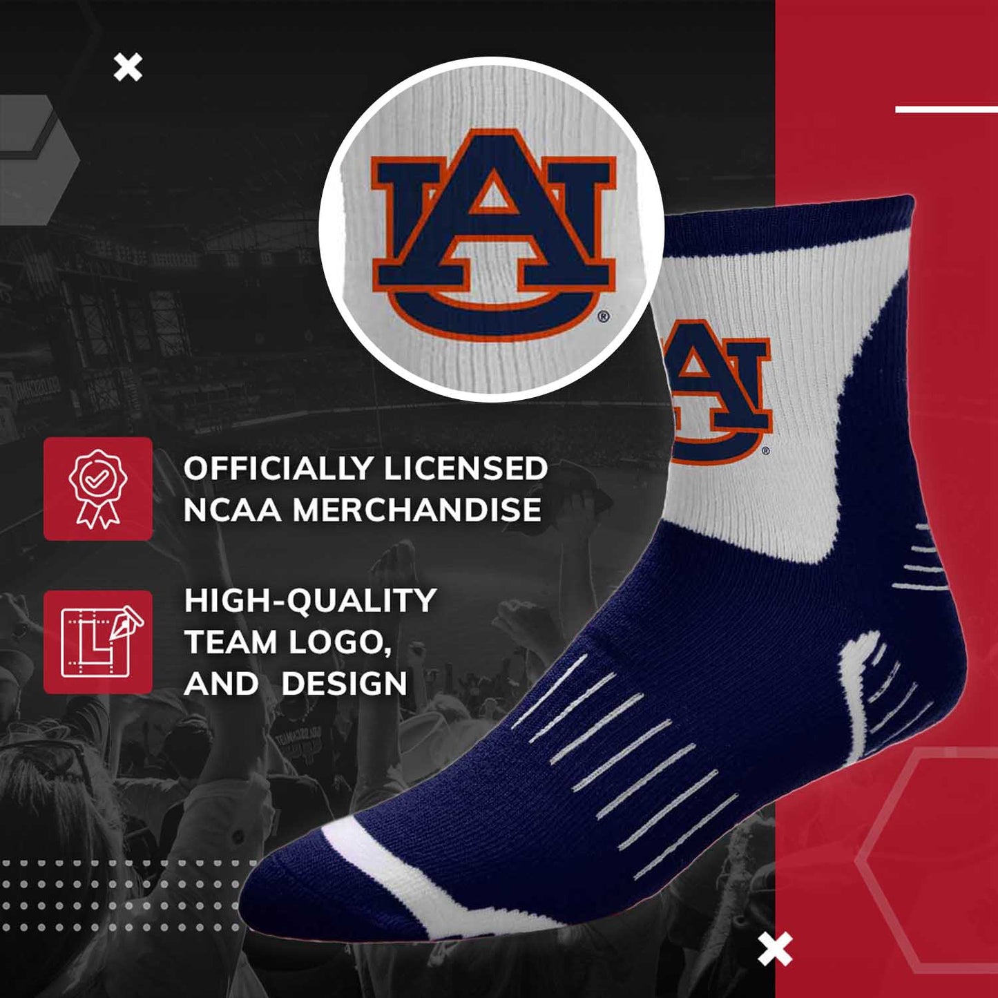 Auburn Tigers Adult NCAA Surge Quarter Length Crew Socks - Navy