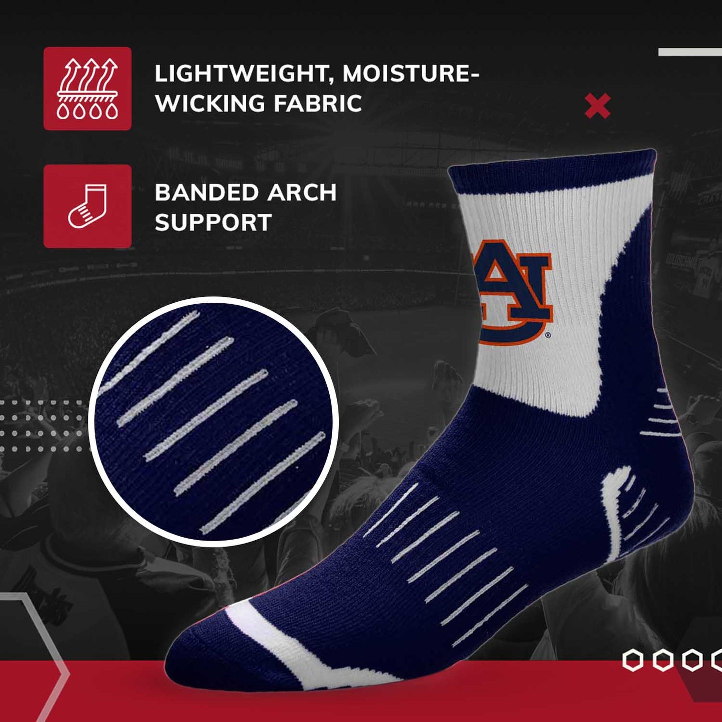 Auburn Tigers Adult NCAA Surge Quarter Length Crew Socks - Navy
