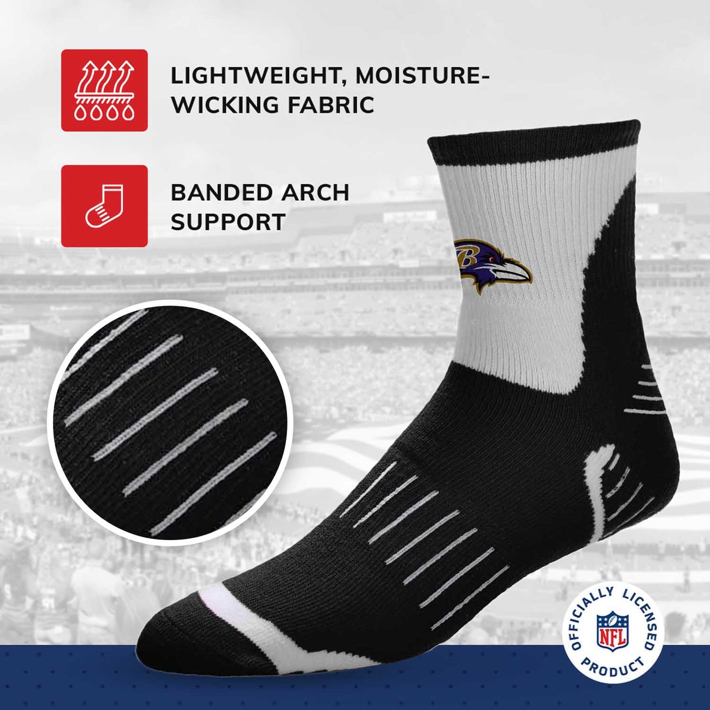 Baltimore Ravens NFL Performance Quarter Length Socks - Black