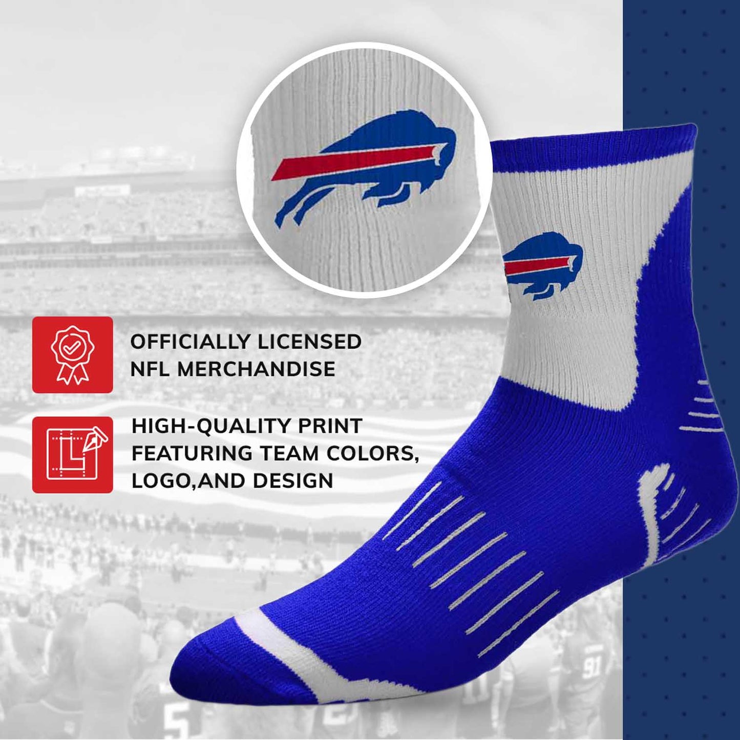 Buffalo Bills NFL Youth Performance Quarter Length Socks - Royal